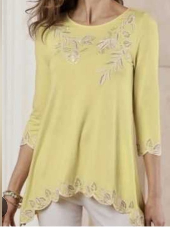 Soft Surroundings Tops - Soft Surroundings 3/4 Sleeve Embellished Lemon Yellow Flowy Top. Medium